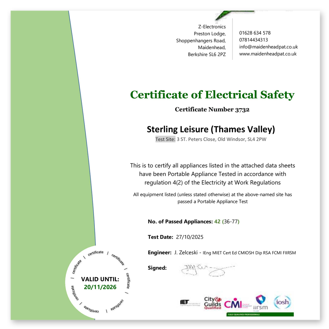 2026 pat test certificate