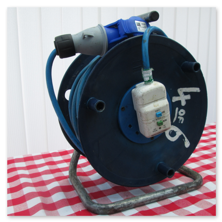 rental of extension leads when an electrical supply of power is required at a distance. Cable reels with 13 amp outlet sockets and 13 / 16 amp adaptor plugs.